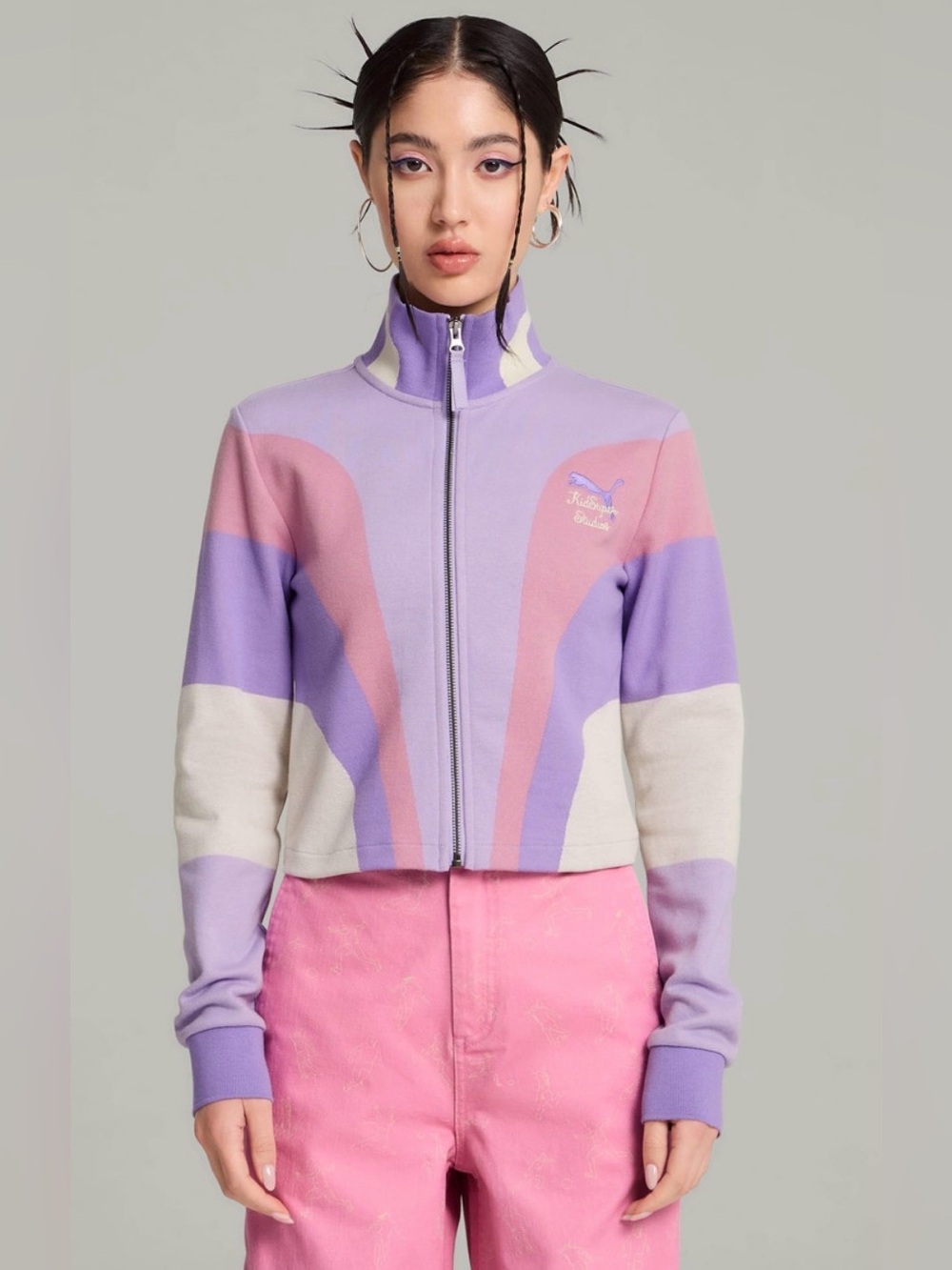 PUMA x KIDSUPER Full Zip Colorblock Jacket in Pink Purple NWT